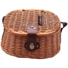 Wicker Fishing Creel Basket, Adjustable Shoulder Strap, Leather Hinges, for Fishing, Hiking, Camping, 35x24x20cm