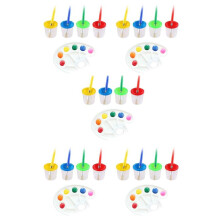 45 Pcs No Spill Paint Cups Set with Paint Brushes and Paint Tray Palette, Paint Cups with Lids for Kids Art Painting