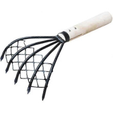 Clam Rake with Net, 5 Prongs Wooden Handle, Shell Digging Tool for Beach Harvesting and Weeding