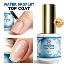 (Top coat, glass bottle with color box) Water Droplet Top Coat, Self-Leveling Gel Nail Polish, Glossy Finish, Soak-Off UV Gel, 15ml