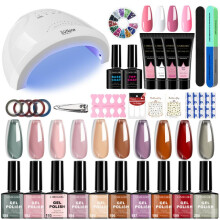 (ZH775-1) Complete Nail Gel Kit with LED Lamp, 10 Gel Polishes + 4 Builder Gels, Professional Nail Art Tools Home Set