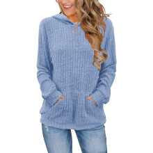 Sudadera de Punto con Capucha para Mujer Suave Casual Cómoda Azul M — ropa algodón mujer, sudadera con bolsillo
