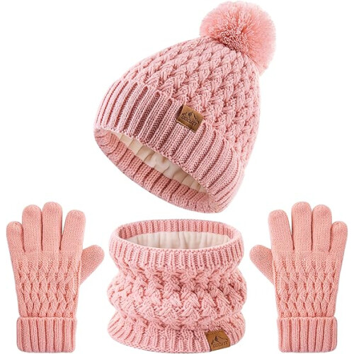Set Invernale per Bambini: Cappello, Sciarpa e Guanti, Caldo e Confortevole, 3-9 Anni, Rosa
