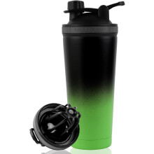 Isolierter Protein-Shaker auslaufsicher Edelstahl 750 ml Schwarz Grün — fitness trinkflasche, sport thermobecher