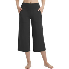 Pantaloni Capri da Donna per Yoga Casual Gamba Larga Vita Alta 3/4 Neri S — abbigliamento sportivo donna