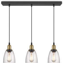 Lampadario a Sospensione Industriale 3 Paralumi in Vetro Elegante Nero Ø65x128cm Loft — luci tavolo, lampada sala pranzo