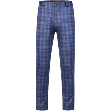 Pantaloni Chino da Uomo in Tessuto a Quadri Eleganti Comodi Blu W30 — pantaloni smart casual, pantaloni a quadri
