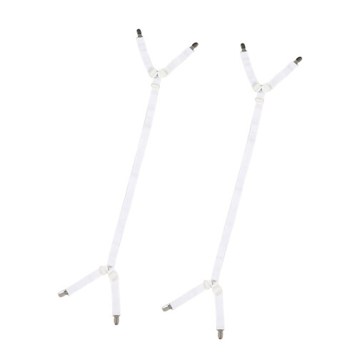 (White) 2Pcs Adjustable Mattress Straps & Clips