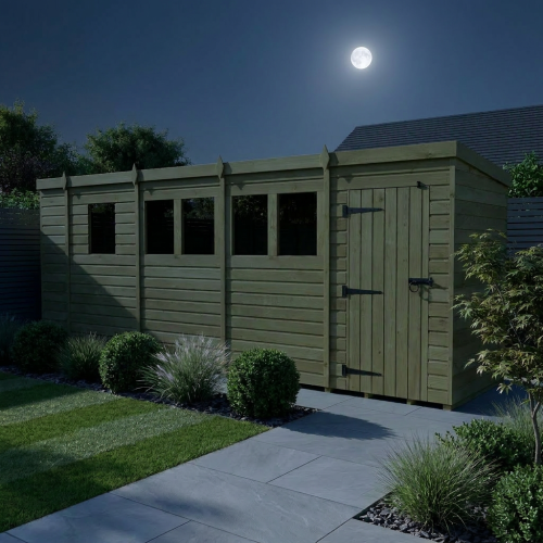 17 x 4 Pent Shed Tanalised (Single Door, With Windows) 2