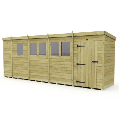 17 x 4 Pent Shed Tanalised (Single Door, With Windows) 1
