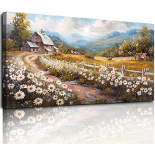 Cuadro en lienzo Paisaje Floral Decorativo Moderno 73x146 cm — decoración pared salón, cuadro panorámico grande
