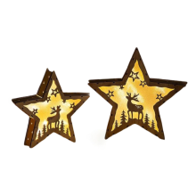 Set de 2 Estrellas de Madera LED Marrones Decoración Navideña 30 cm — decoración navideña, iluminación navideña