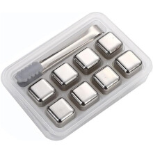 Reusable Stainless Steel Ice Cubes, Metal Whiskey Stones for Drinks & Cocktails, Chilling Cubes Set of 8