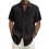 (S, black) Men's Solid Color Linen and Cotton Blend Lapel Button-Up Shirt 1