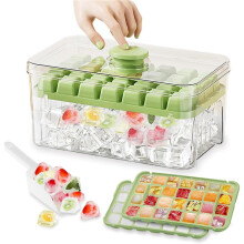 Easy Release Ice Cube Tray with Lid & Bin, 2 Pack Stackable Spill-Resistant Ice Trays for Freezer, Whiskey & Cocktails
