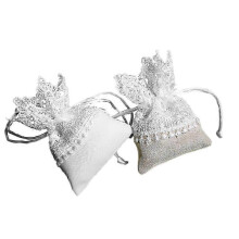 Decorative Purpose Drawstring Pouches for Storing Accessories Or Gifts with A Beautiful Lace Design In White Color 10Pcs