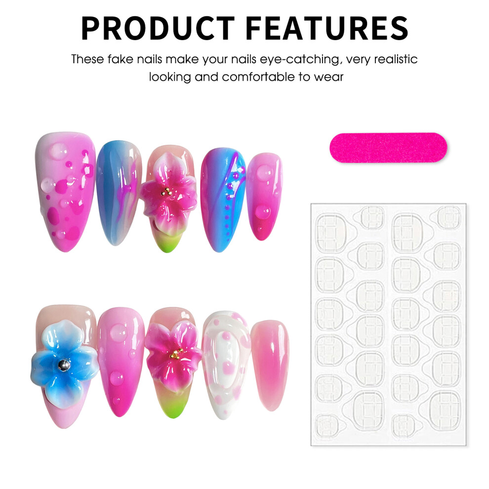 Creation-3C (Xs) Resin Almond Nails, Zero Pressure, Pink & Blue