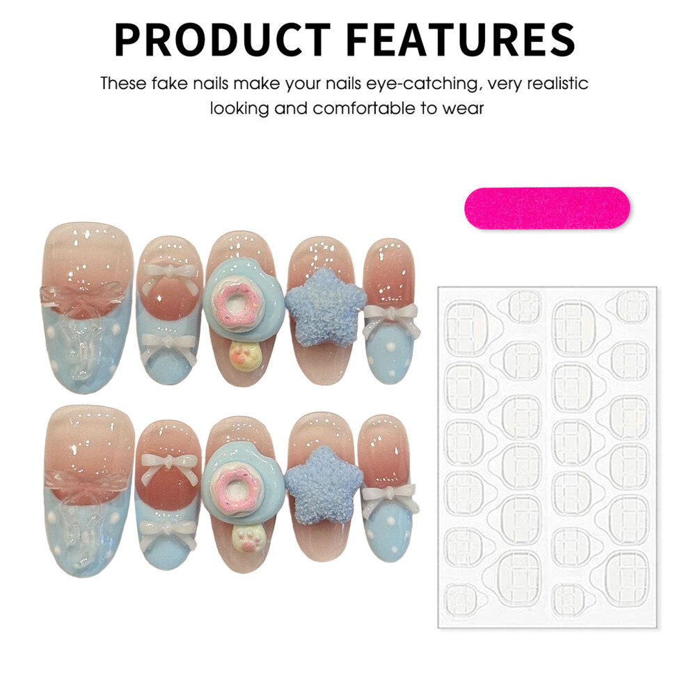 Zhouq-Outdoors (Xs) Blue Star Bowknot Press-On Nails - 10Pcs