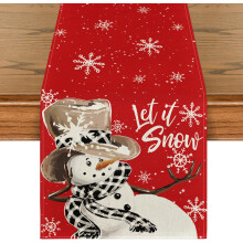 Weihnachtstischläufer Dekorativ Schneemann Rot 40 x 140 cm — weihnachtstischdecke, tischtextilien, winterliche wohndeko