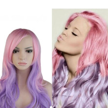 Rainbow Long Wavy Cosplay Wig Gradient Heat Resistant Fiber Natural Synthetic Hair Full Wig Ombre Party Wig 70cm