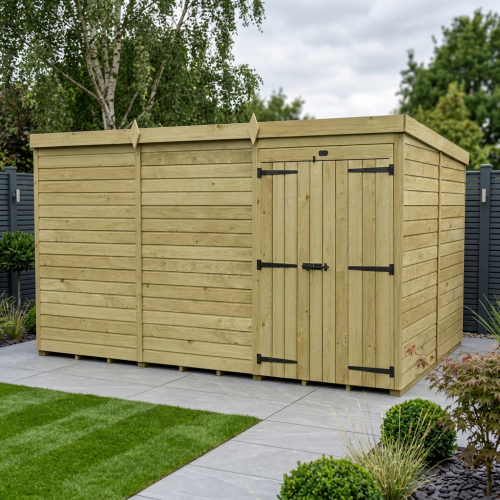 12 x 8 Pent Shed Tanalised (Double Door, No Windows)