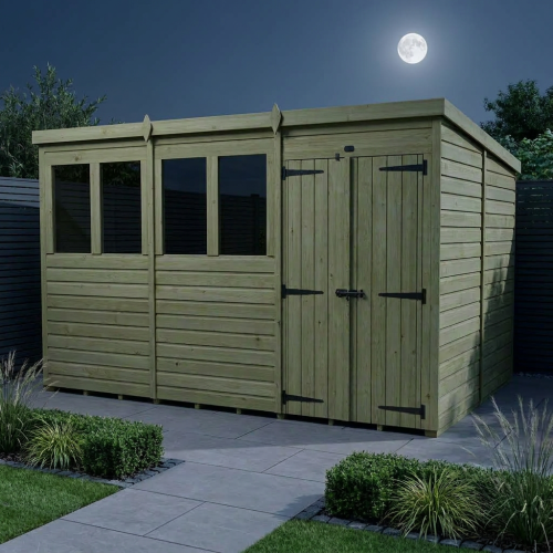 12 x 8 Pent Shed Tanalised (Double Door, With Windows) 2