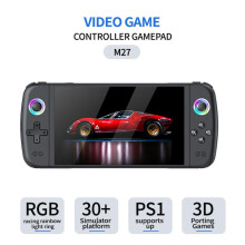 (Blue, Single host 128gb card) M27 Horizontal 7-Inch HD Output Portable Game Console Classic Retro Games Gift