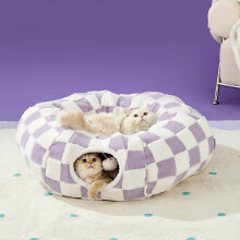 (Green) Dachshund Tunnels Bed Flower Design Calming Donut Bed for Dogs Cats Cute Round Cat Play Tunnels