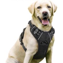 (L, black) No-Pull Dog Harness with Dual Leash Clips - Padded Control Handle Vest for Large Breed Training