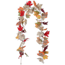 Artificial Autumn Maple Leaf Garland for Thanksgiving Halloween Party Home Decor Made with Silk And Plastic 1Set