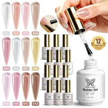 (g140-8) 12 Colors Builder Gel for Nail Extension, Fast Nail Lengthening without Tips, Nail Salon Supplies, Professional Nail Gel, Strong and Durable