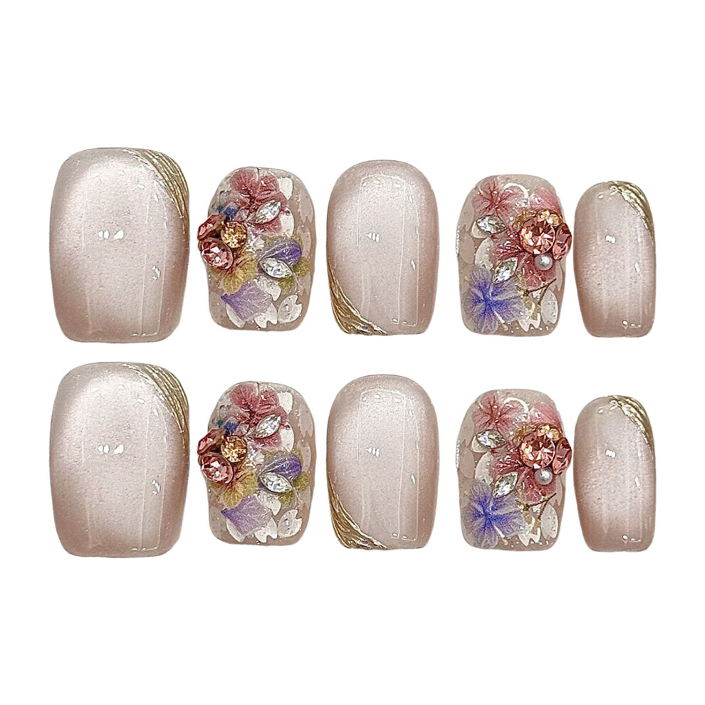 Bright-Home (1807) 10Pcs Full Cover Artificial Nails Glossy Nude False Nails With Cat Eye For Women Girls Manicure Diy
