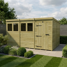 12 x 8 Pent Shed Tanalised (Single Door, With Windows)