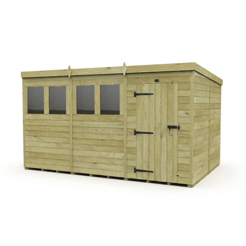 12 x 8 Pent Shed Tanalised (Single Door, With Windows) 1