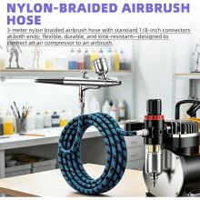 2 Stuks Airbrush Snelle Aansluiting, 1/8 in Verstelbare Druk Airbrush Slangadapter, 1 Stuk 10 Voet Blauwe Spuitslang