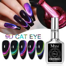 (Mxsi silver bottle-b20-02#) Mxsi New 9D Cat Eye Gel Polish High Density Magnetic Powder Flash 5 Color Nail Gel Set for Nail Art