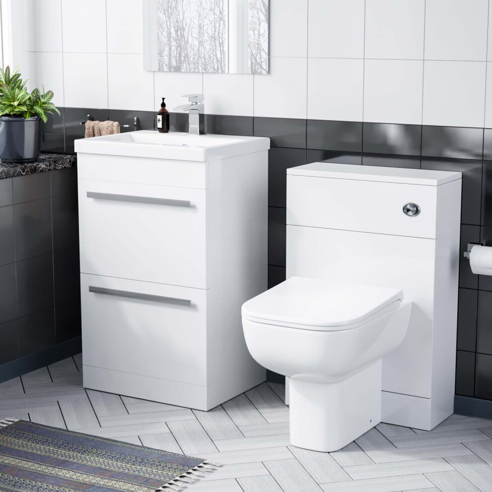 Nes Home Nanuya White 1000 Mm Basin 2 Drawer Vanity Cabinet And Wc Toilet Pan Combo Suite