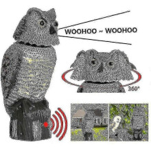 Realistic Rotating Owl Scarecrow - 360 Head Motion & Sound to Deter Birds from Gardens & Crops