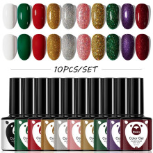 (Plastic bottle 10 color suit 57) Christmas 10-Color Gel Nail Polish Set Nude Glitter UV Gel Nail Art Kit Salon