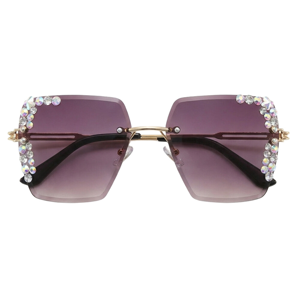Roc-Electron (The Double Ash) Glitter Rhinestone Uv Square Sunglasses For Women