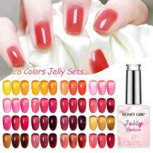 (28 colors glass glue 23) HONEYGIRL Dopamine 28 Colors Glass Nail Gel Summer Ice Transparent Nail Polish Set for Salon Use