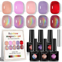 (M-ZH184-4) Icy Glitter Rainbow Cat Eye Gel Nail Polish Kit with Tools, Glassy Jelly Bottles Gel Set, 24 Colors Nail Art Set