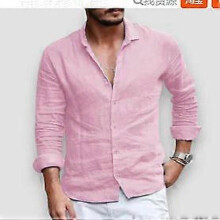 (XL, Pink) Men's Summer Loose Casual Cotton And Linen Long-Sleeved Shirt
