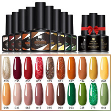 (Set08) Nee Jolie Nail Gel Polish Set Fall Winter Neon Glitter Gel Base Top Coat Kit 24 Colors 8ml