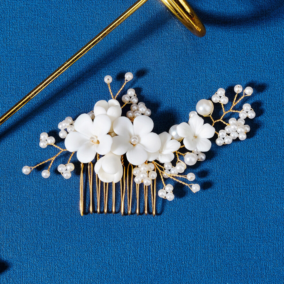 Dachuang Beauty Vintage Ceramic Flower Pearl Hair Comb For Women