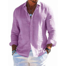 (6XL, Khaki) Men's Summer Loose Casual Cotton And Linen Long-Sleeved Shirt