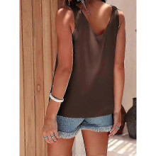 (XL, Brown) Womens Silk Satin Tank Tops V Neck Casual Cami Sleeveless Camisole Blouses
