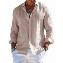 (5XL, White) Men's Summer Loose Casual Cotton And Linen Long-Sleeved Shirt