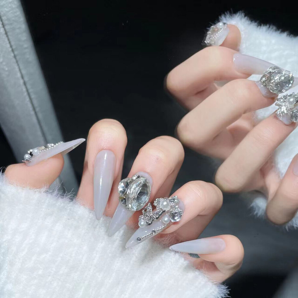 Creation-3C (Xs) Glittering Crystal Pearl Nail Tips For Beginners