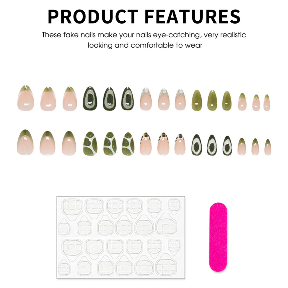Roc-Electron 30Pcs Nude&Green French Tip Fake Nails For Women